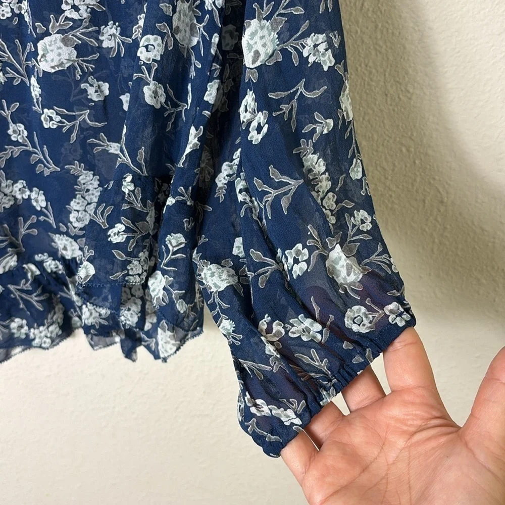 Ulla Johnson Rosine 100% Silk Sheer Blouse Top In Azure Blue size 0